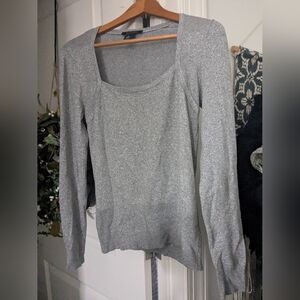Pretty White House Black Market Metallic Silver Gray Knit Top Medium